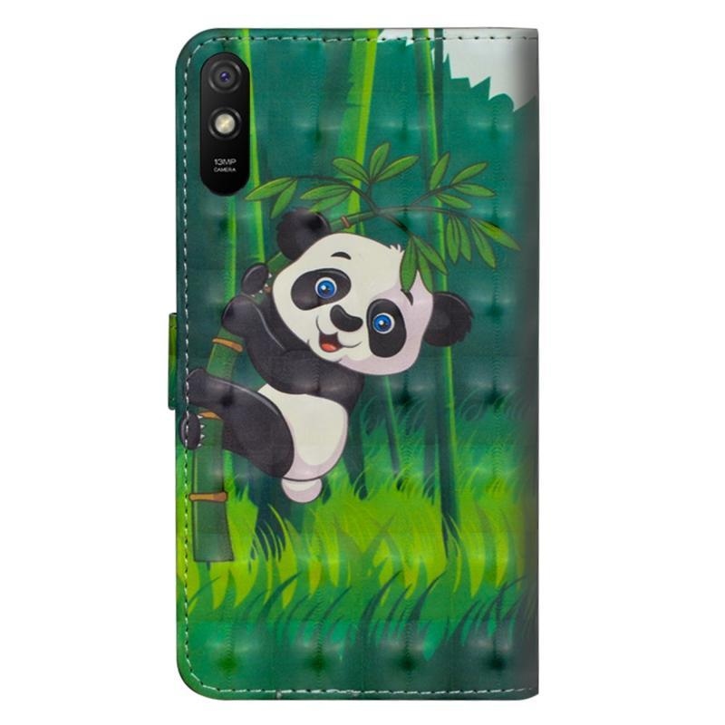 Nyomtatás PU bőr pénztárca tok Xiaomi Redmi 9A/9AT - panda a bambuszon