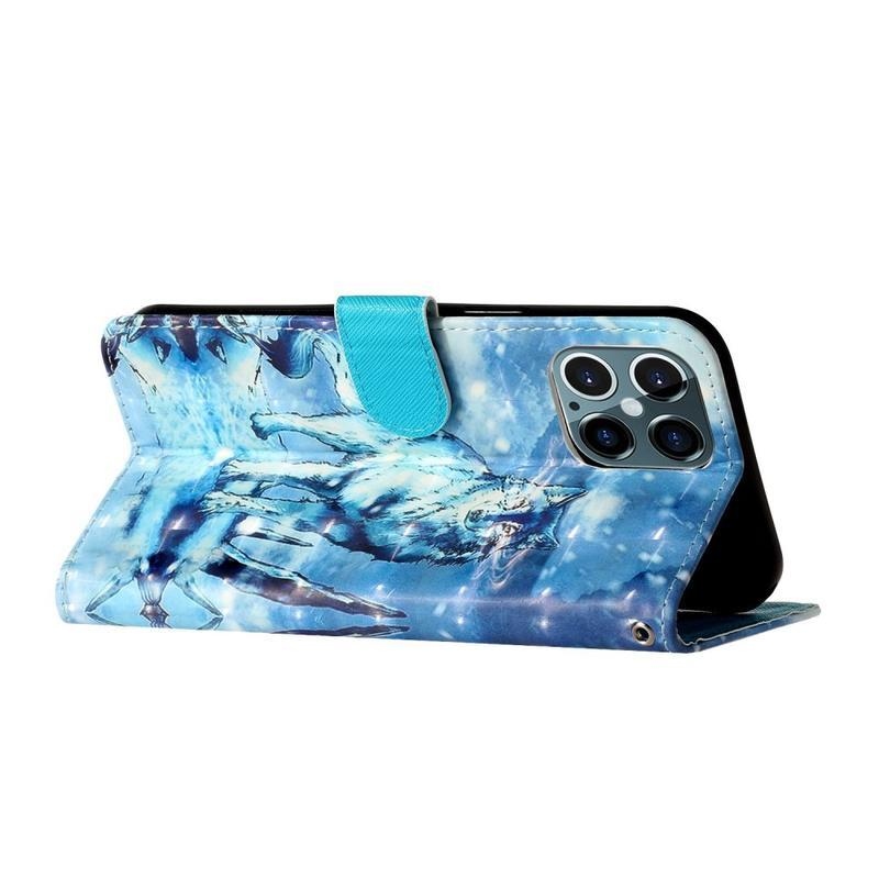 Dekor PU bőr pénztárca tok mobiltelefonhoz iPhone 12 Pro/12 - farkas