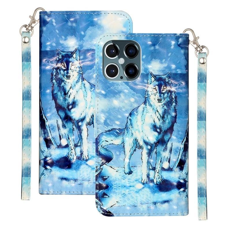 Dekor PU bőr pénztárca tok mobiltelefonhoz iPhone 12 Pro/12 - farkas