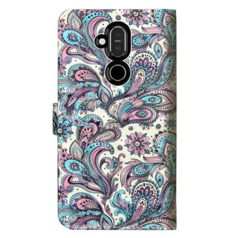 Dekor PU bőr pénztárca tok Nokia 8.1 készülékhez - kasmír virág