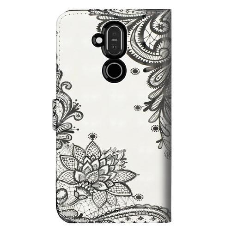 Dekor PU bőr pénztárca tok Nokia 8.1 - csipkés virág