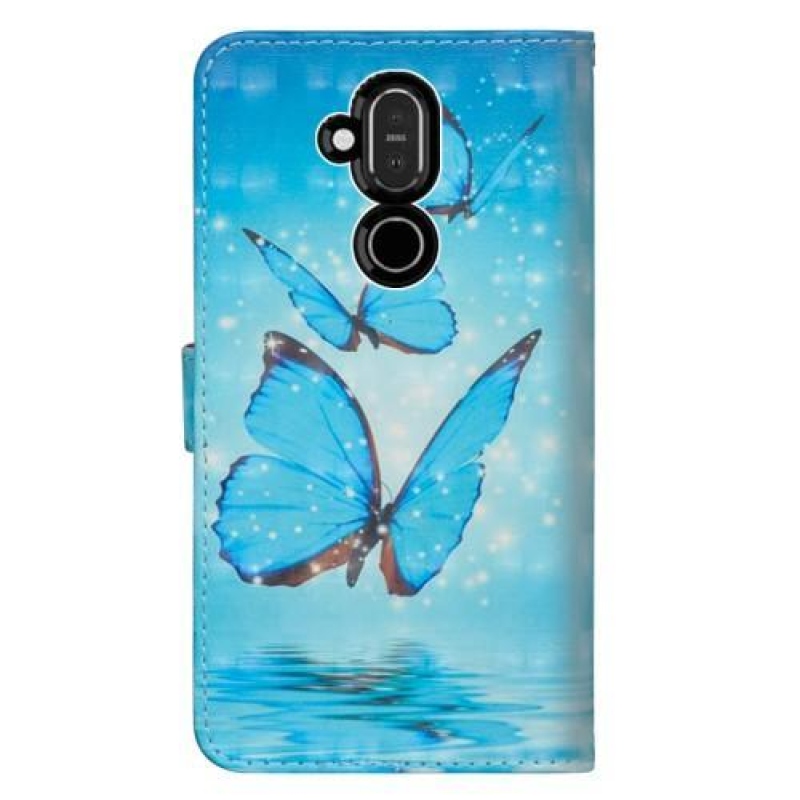 Dekor PU bőr pénztárca tok Nokia 8.1 készülékhez - kék pillangó