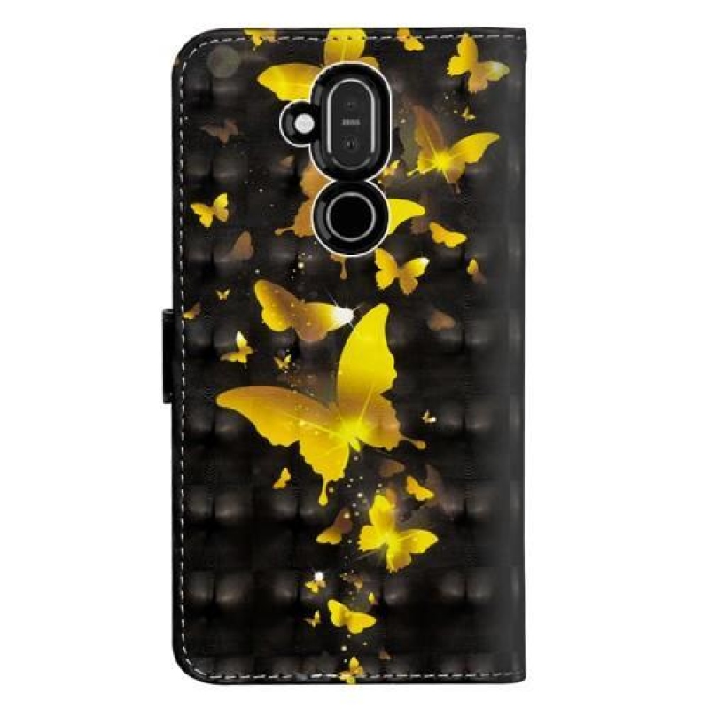 Dekor PU bőr pénztárca tok Nokia 8.1 készülékhez - arany pillangó