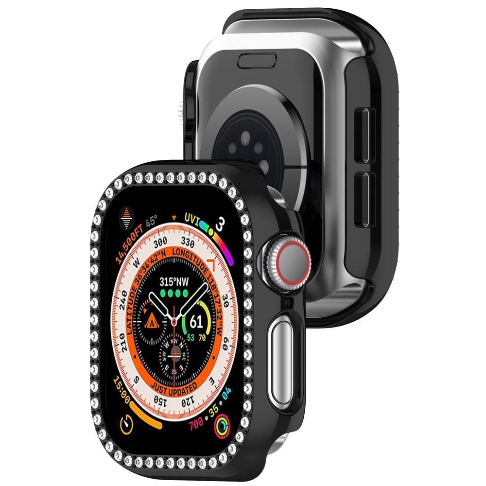 Decory műanyag, rácsatlakoztatható tok strasszokkal az Apple Watch 11/10 42 mm-es modellhez – fekete