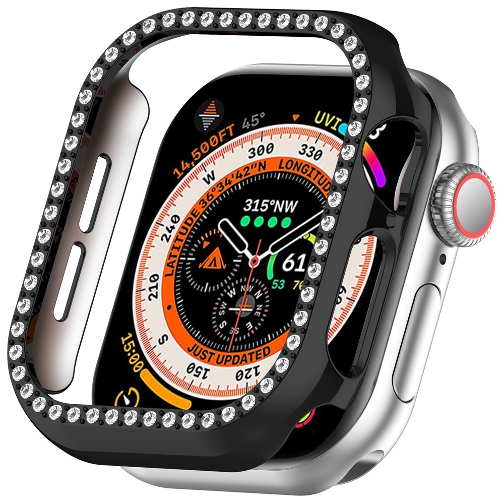 Decory műanyag, rácsatlakoztatható tok strasszokkal az Apple Watch 11/10 42 mm-es modellhez – fekete