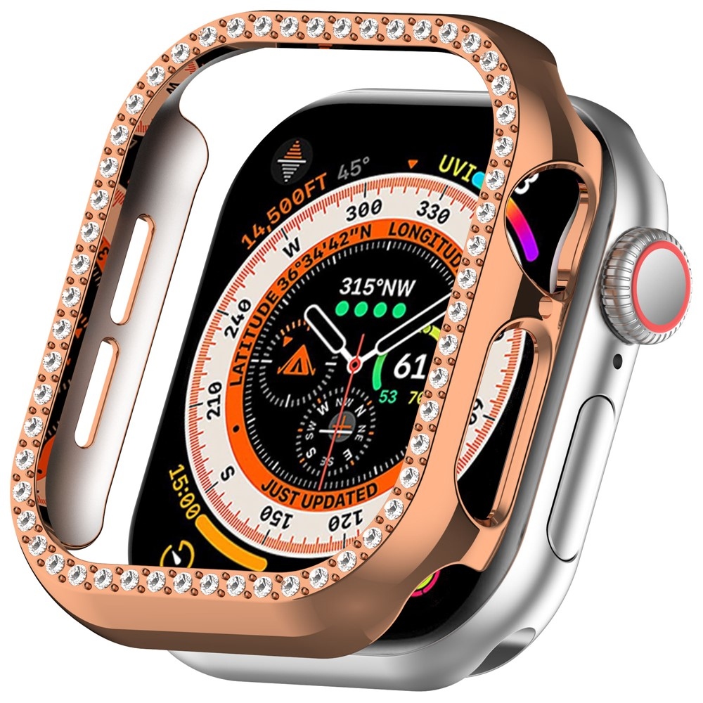 Decory műanyag, rácsatlakoztatható tok strasszokkal az Apple Watch 11/10 42 mm-es modellhez – rózsaszín-arany