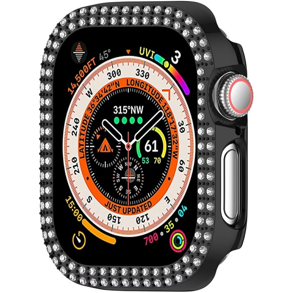 Decory műanyag, rácsatlakoztatható tok strasszokkal az Apple Watch 11/10 46 mm-es modellhez – fekete
