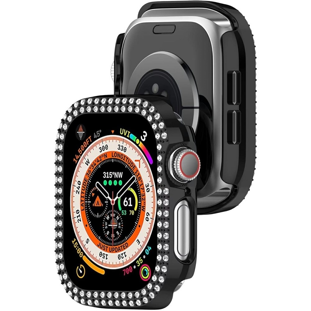 Decory műanyag, rácsatlakoztatható tok strasszokkal az Apple Watch 11/10 46 mm-es modellhez – fekete