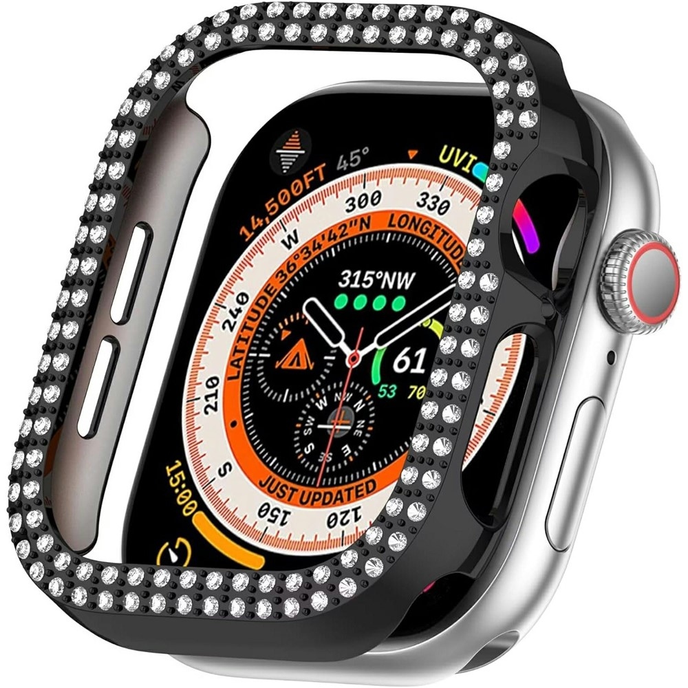 Decory műanyag, rácsatlakoztatható tok strasszokkal az Apple Watch 11/10 46 mm-es modellhez – fekete