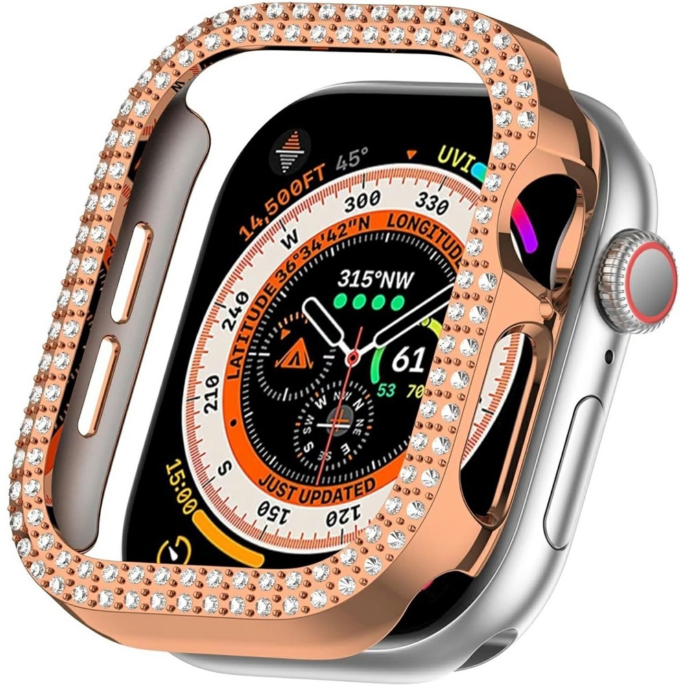 Decory műanyag, rácsatlakoztatható tok strasszokkal az Apple Watch 11/10 46 mm-es modellhez – rózsaszín-arany