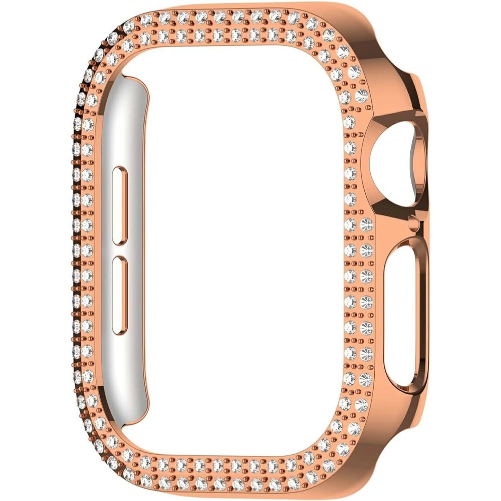 Decory műanyag, rácsatlakoztatható tok strasszokkal az Apple Watch 11/10 46 mm-es modellhez – rózsaszín-arany