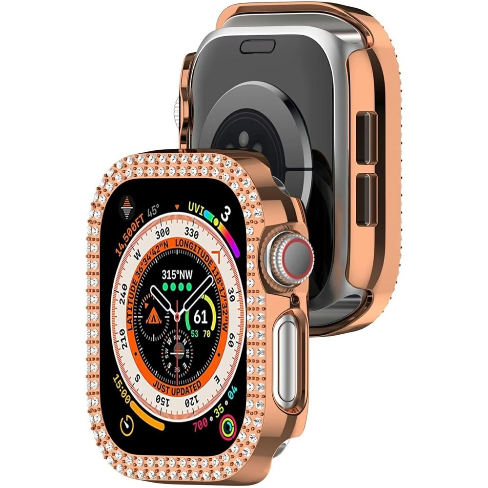 Decory műanyag, rácsatlakoztatható tok strasszokkal az Apple Watch 11/10 46 mm-es modellhez – rózsaszín-arany