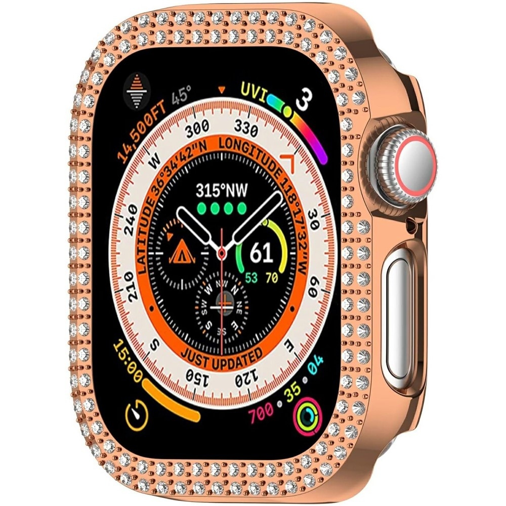 Decory műanyag, rácsatlakoztatható tok strasszokkal az Apple Watch 11/10 46 mm-es modellhez – rózsaszín-arany