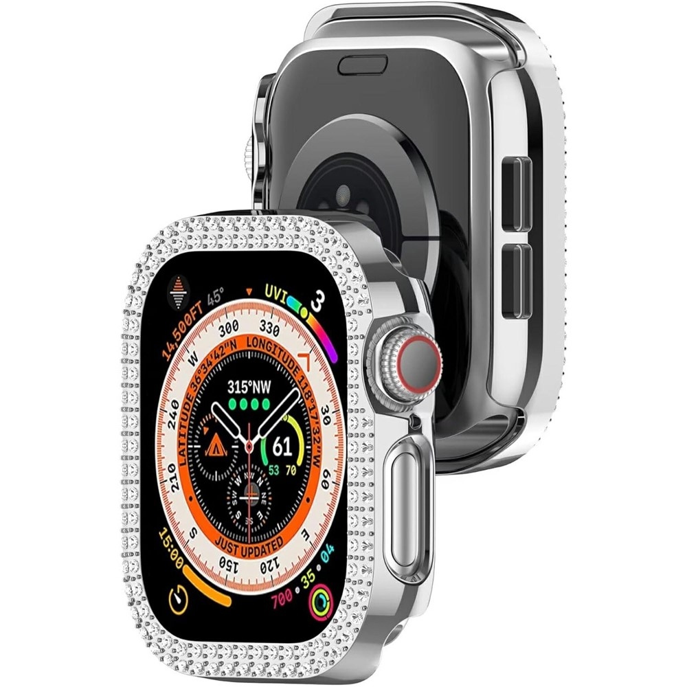 Decory műanyag, rácsatlakoztatható tok strasszokkal az Apple Watch 11/10 46 mm-es modellhez – ezüst színű