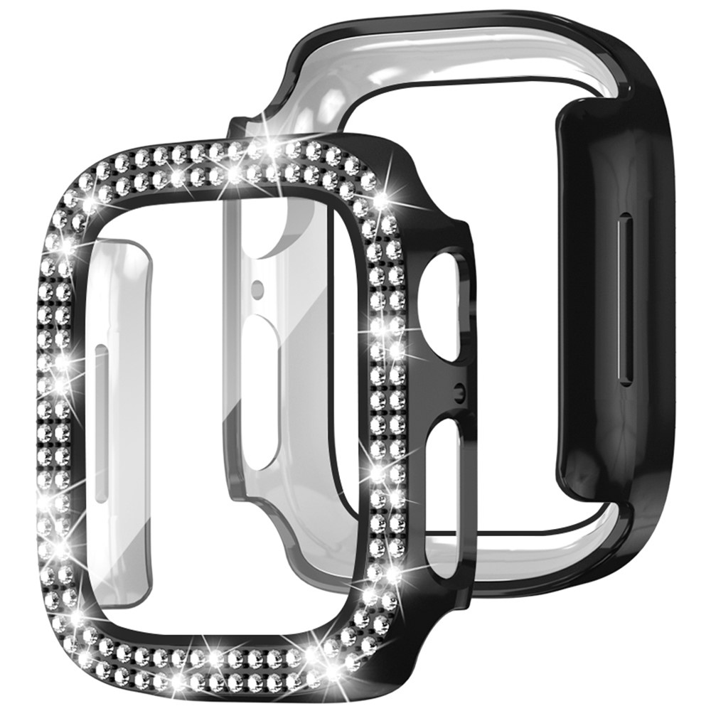 Decory műanyag, rácsatlakoztatható tok strasszokkal az Apple Watch SE3/SE2/SE1/Watch 6/5/4 40 mm-es modellhez – fekete