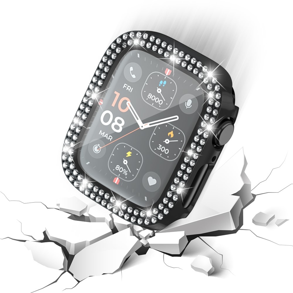 Decory műanyag, rácsatlakoztatható tok strasszokkal az Apple Watch SE3/SE2/SE1/Watch 6/5/4 40 mm-es modellhez – fekete