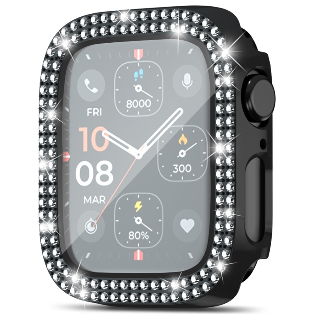 Decory műanyag, rácsatlakoztatható tok strasszokkal az Apple Watch SE3/SE2/SE1/Watch 6/5/4 40 mm-es modellhez – fekete