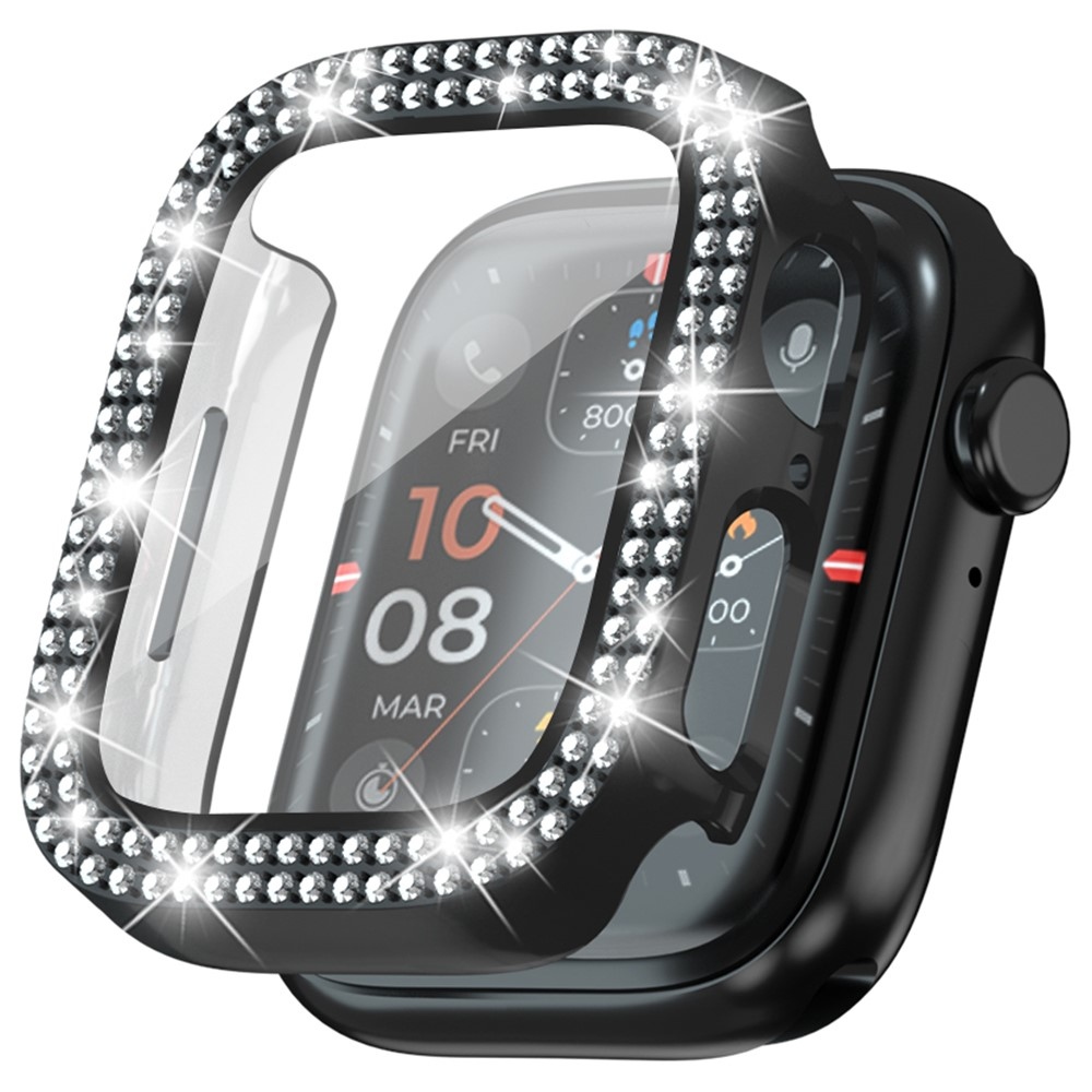 Decory műanyag, rácsatlakoztatható tok strasszokkal az Apple Watch SE3/SE2/SE1/Watch 6/5/4 40 mm-es modellhez – fekete