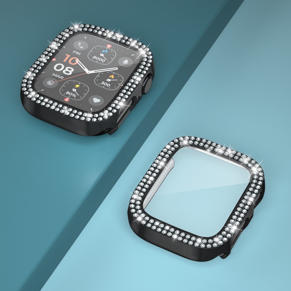 Decory műanyag, rácsatlakoztatható tok strasszokkal az Apple Watch SE3/SE2/SE1/Watch 6/5/4 40 mm-es modellhez – fekete