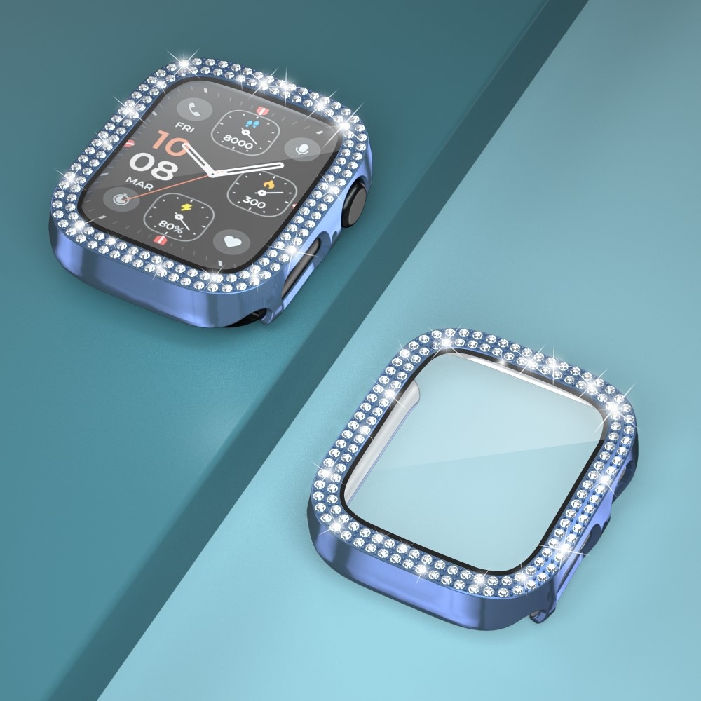 Decory műanyag, rácsatlakoztatható tok strasszokkal az Apple Watch SE3/SE2/SE1/Watch 6/5/4 40 mm-es modellhez – kék