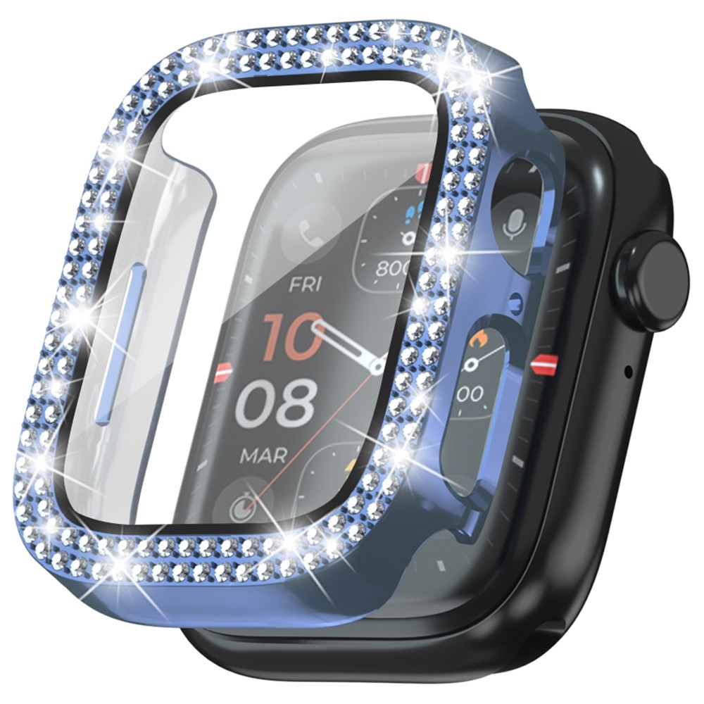 Decory műanyag, rácsatlakoztatható tok strasszokkal az Apple Watch SE3/SE2/SE1/Watch 6/5/4 40 mm-es modellhez – kék