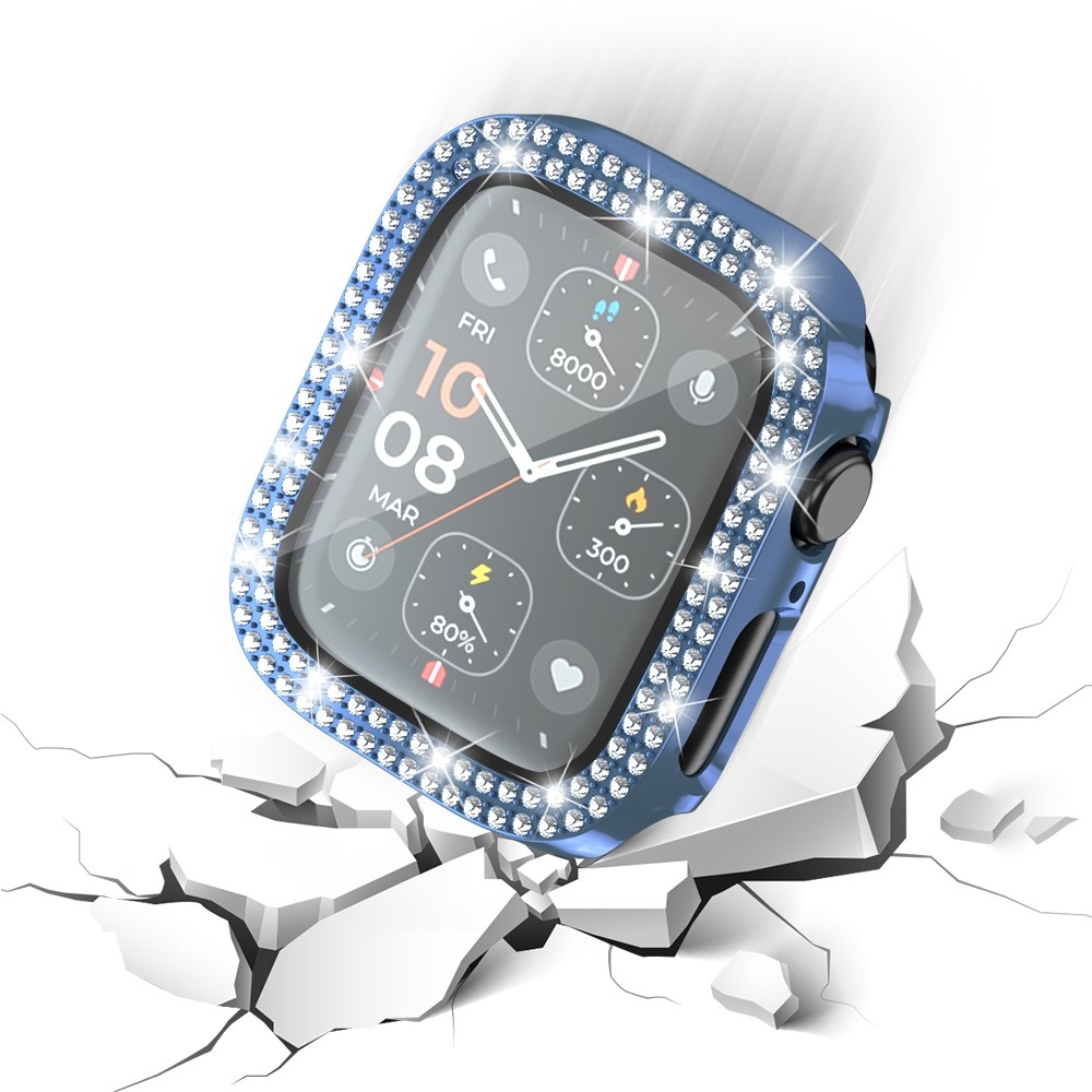 Decory műanyag, rácsatlakoztatható tok strasszokkal az Apple Watch SE3/SE2/SE1/Watch 6/5/4 40 mm-es modellhez – kék
