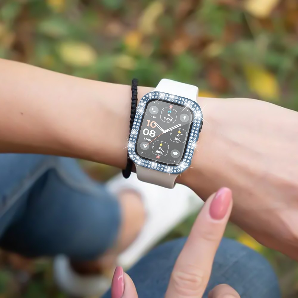 Decory műanyag, rácsatlakoztatható tok strasszokkal az Apple Watch SE3/SE2/SE1/Watch 6/5/4 40 mm-es modellhez – kék