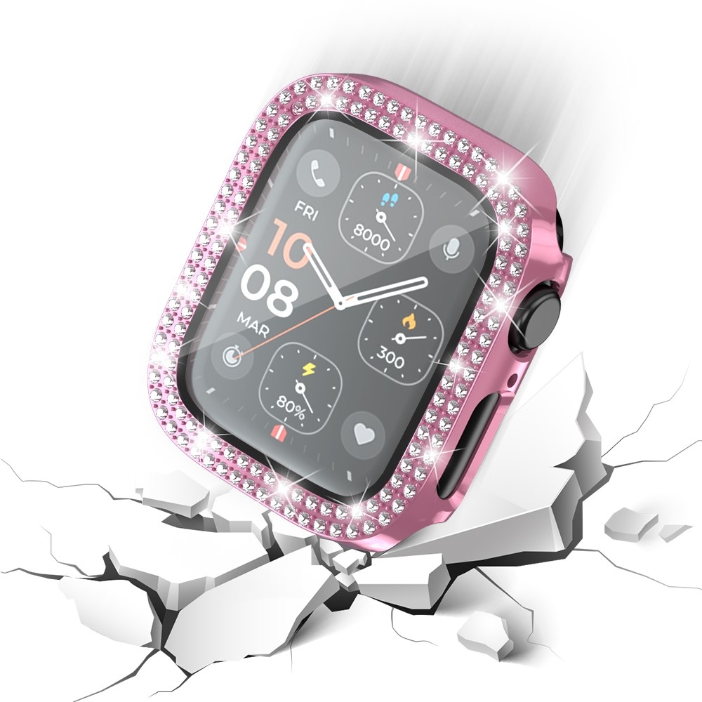 Decory műanyag, rácsatlakoztatható tok strasszokkal az Apple Watch SE3/SE2/SE1/Watch 6/5/4 40 mm-es modellhez – rózsaszín