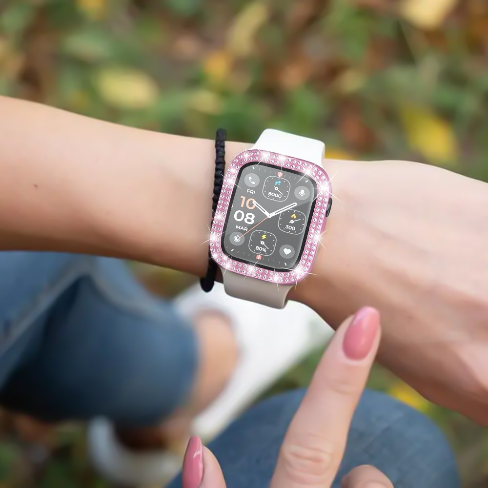 Decory műanyag, rácsatlakoztatható tok strasszokkal az Apple Watch SE3/SE2/SE1/Watch 6/5/4 40 mm-es modellhez – rózsaszín