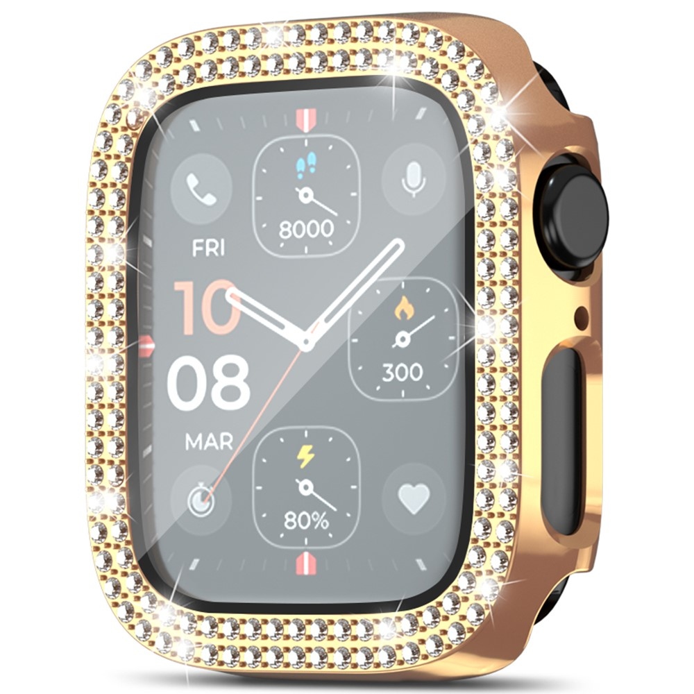 Decory műanyag, rácsatlakoztatható tok strasszokkal az Apple Watch SE3/SE2/SE1/Watch 6/5/4 40 mm-es modellhez – rózsaszín-arany