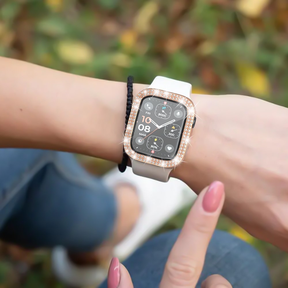 Decory műanyag, rácsatlakoztatható tok strasszokkal az Apple Watch SE3/SE2/SE1/Watch 6/5/4 40 mm-es modellhez – rózsaszín-arany