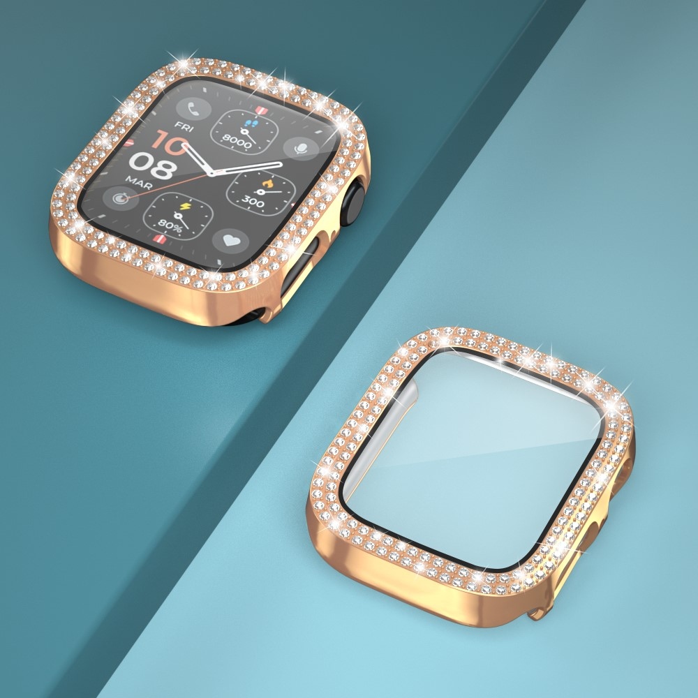 Decory műanyag, rácsatlakoztatható tok strasszokkal az Apple Watch SE3/SE2/SE1/Watch 6/5/4 40 mm-es modellhez – rózsaszín-arany