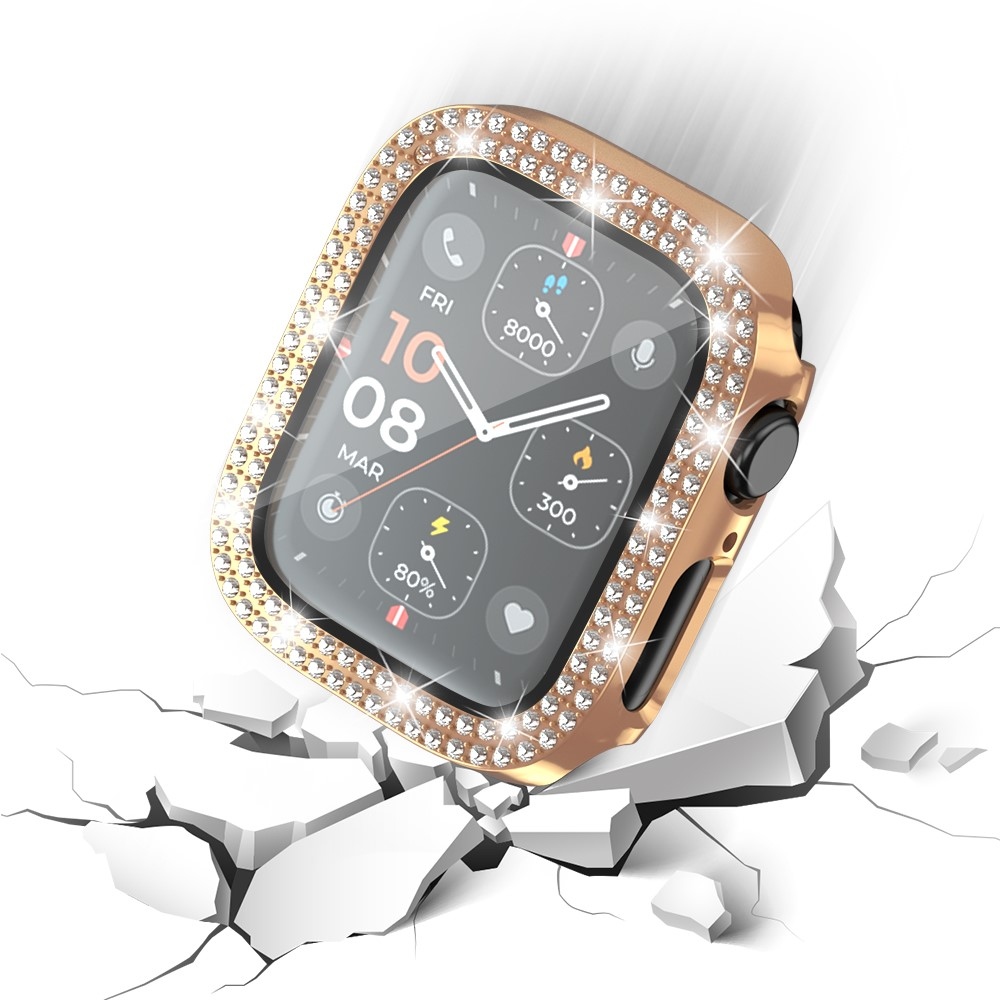 Decory műanyag, rácsatlakoztatható tok strasszokkal az Apple Watch SE3/SE2/SE1/Watch 6/5/4 40 mm-es modellhez – rózsaszín-arany