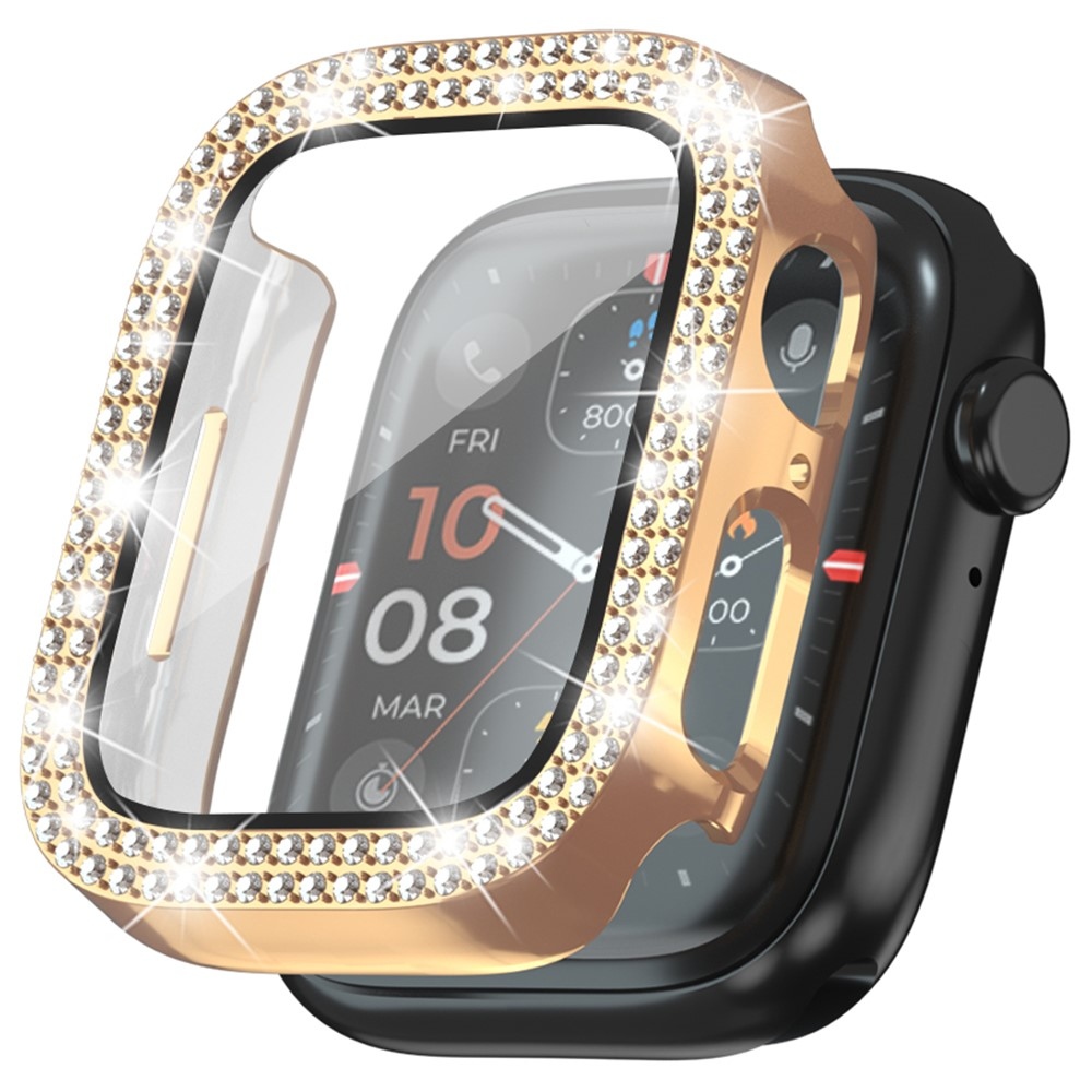 Decory műanyag, rácsatlakoztatható tok strasszokkal az Apple Watch SE3/SE2/SE1/Watch 6/5/4 40 mm-es modellhez – rózsaszín-arany