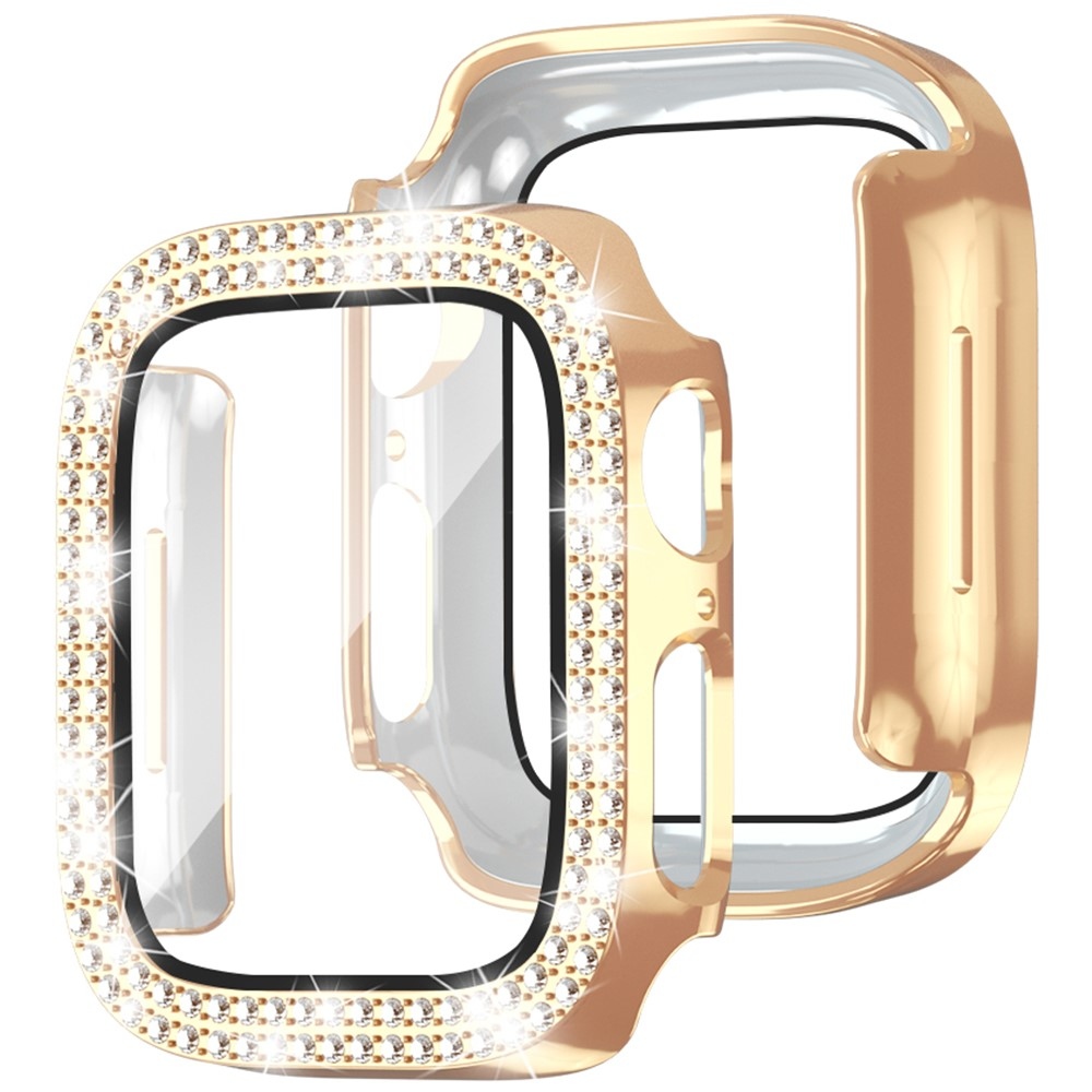 Decory műanyag, rácsatlakoztatható tok strasszokkal az Apple Watch SE3/SE2/SE1/Watch 6/5/4 40 mm-es modellhez – rózsaszín-arany
