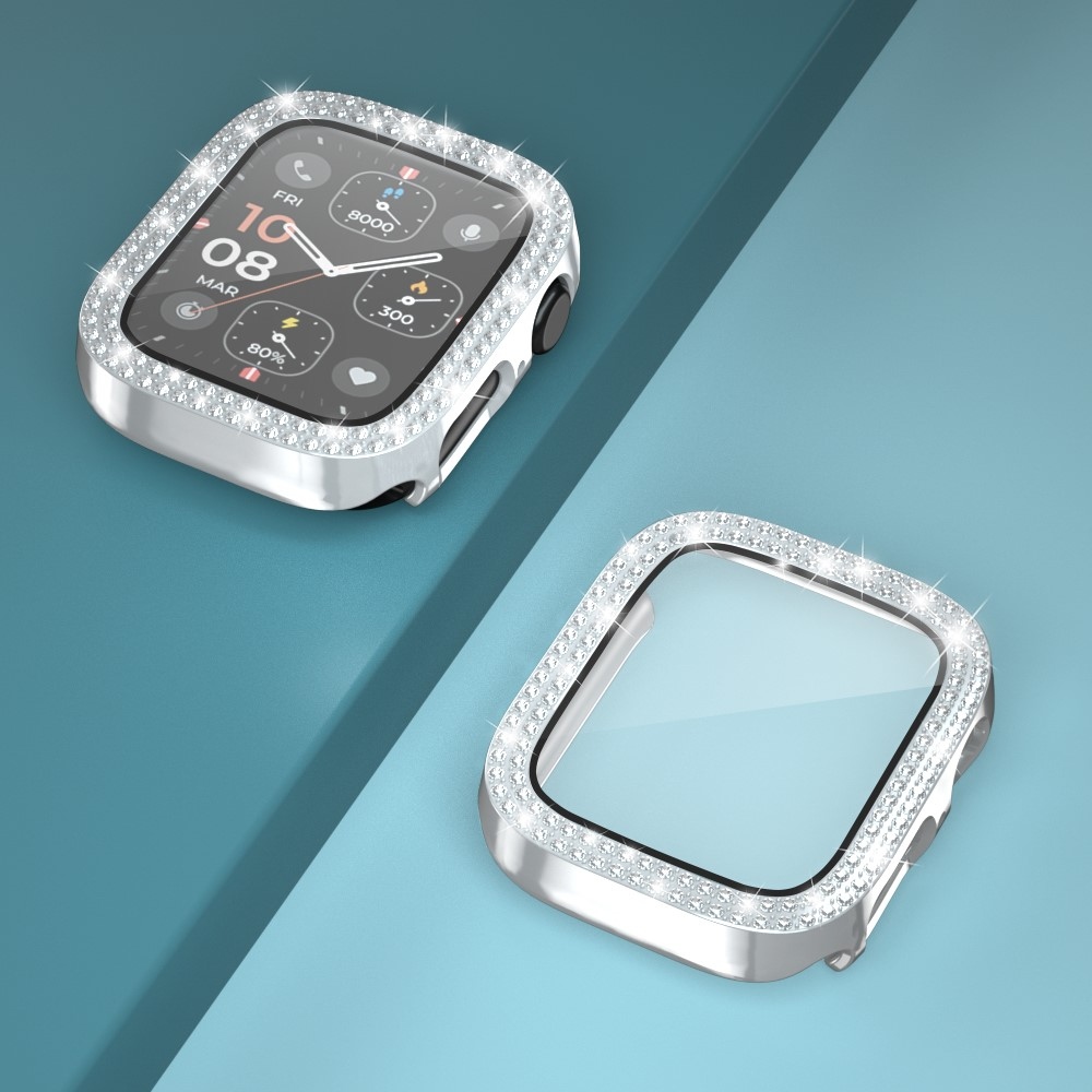 Decory műanyag, rácsatlakoztatható tok strasszokkal az Apple Watch SE3/SE2/SE1/Watch 6/5/4 40 mm-es modellhez – ezüst színű