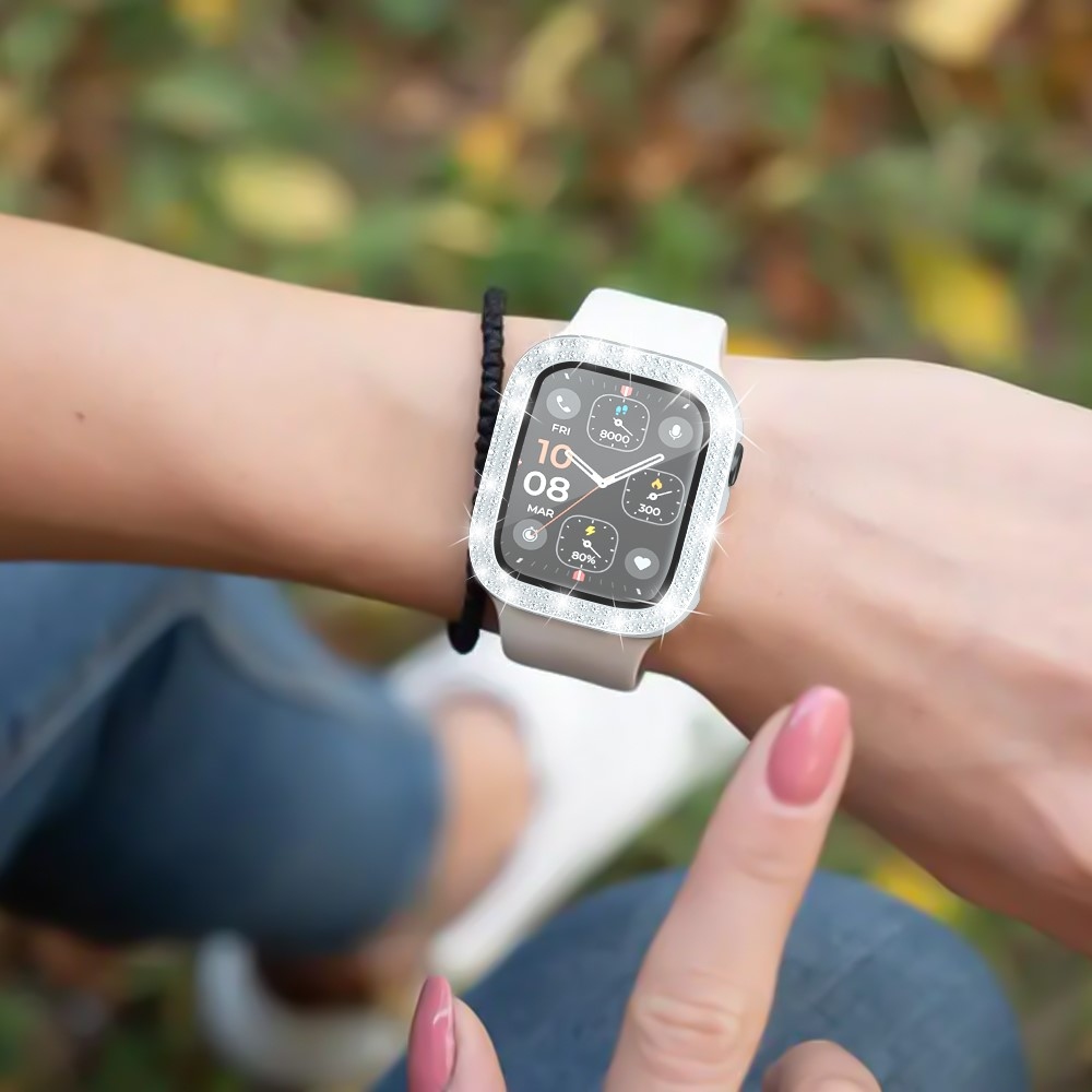 Decory műanyag, rácsatlakoztatható tok strasszokkal az Apple Watch SE3/SE2/SE1/Watch 6/5/4 40 mm-es modellhez – ezüst színű