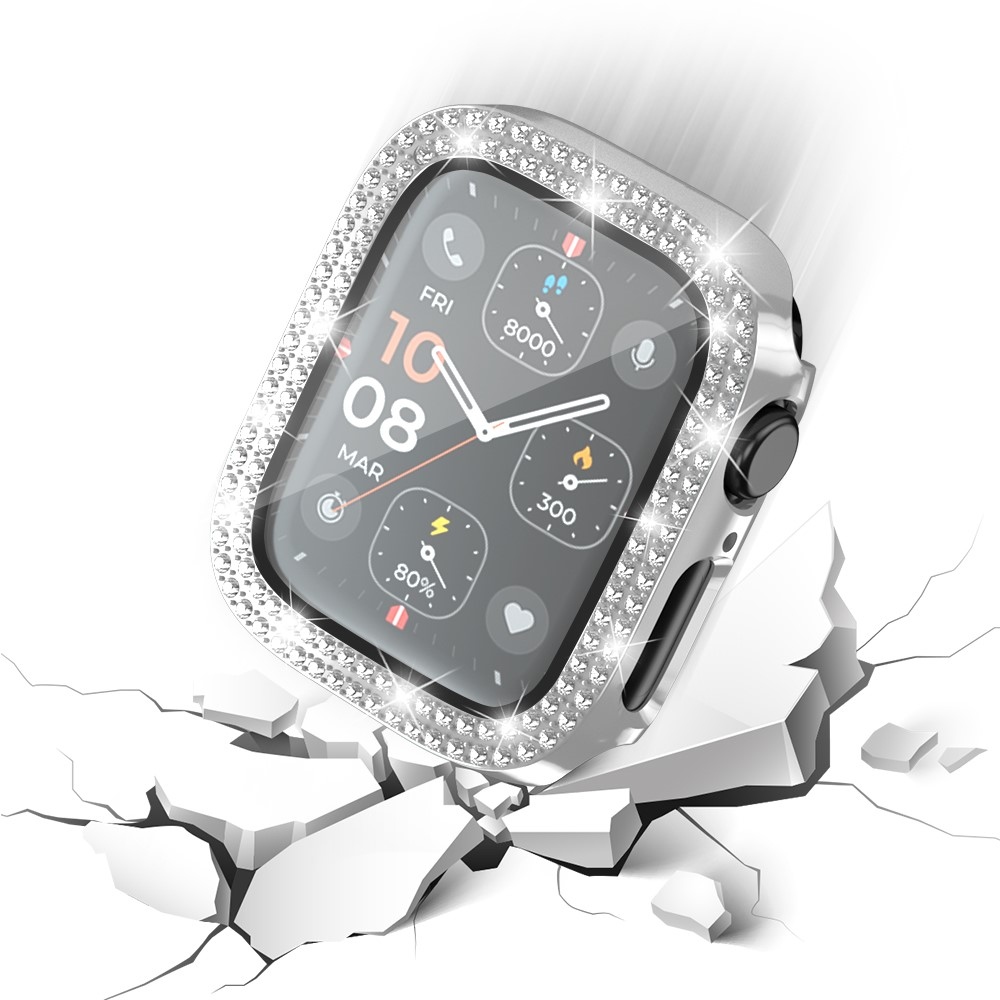 Decory műanyag, rácsatlakoztatható tok strasszokkal az Apple Watch SE3/SE2/SE1/Watch 6/5/4 40 mm-es modellhez – ezüst színű