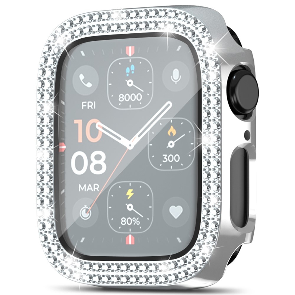 Decory műanyag, rácsatlakoztatható tok strasszokkal az Apple Watch SE3/SE2/SE1/Watch 6/5/4 40 mm-es modellhez – ezüst színű