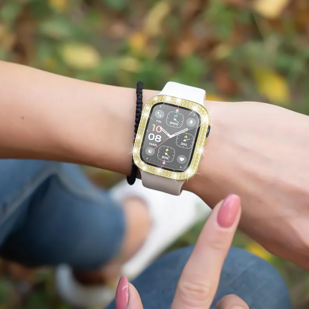 Decory műanyag, rácsatlakoztatható tok strasszokkal az Apple Watch SE3/SE2/SE1/Watch 6/5/4 40 mm-es modellhez – arany színű