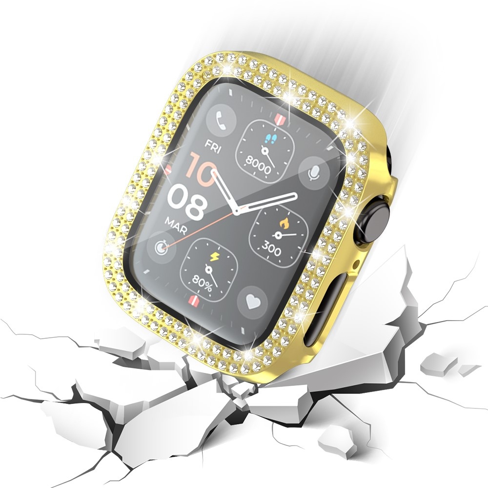 Decory műanyag, rácsatlakoztatható tok strasszokkal az Apple Watch SE3/SE2/SE1/Watch 6/5/4 40 mm-es modellhez – arany színű