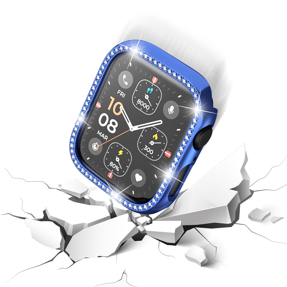 Decory műanyag, rácsatlakoztatható tok strasszokkal az Apple Watch SE3/SE2/SE1/Watch 6/5/4 44 mm-es modellhez – kék