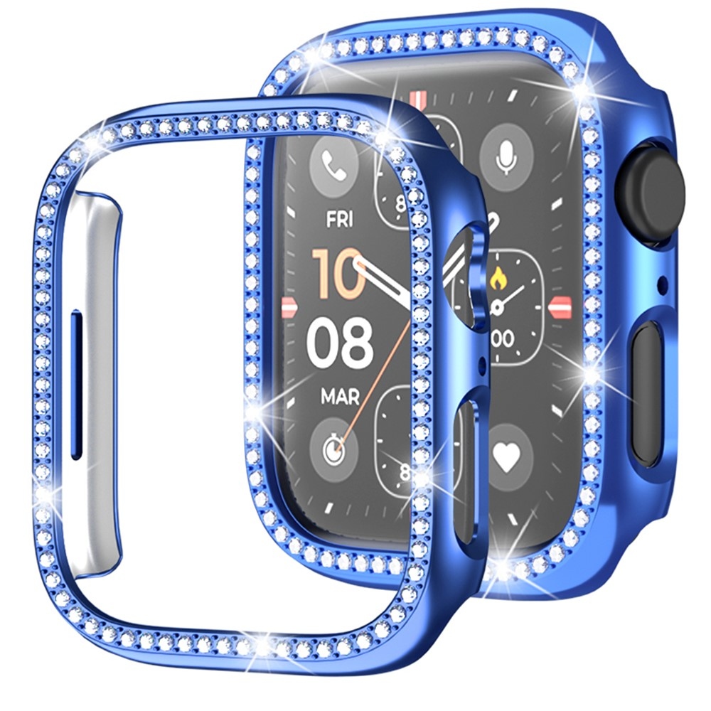 Decory műanyag, rácsatlakoztatható tok strasszokkal az Apple Watch SE3/SE2/SE1/Watch 6/5/4 44 mm-es modellhez – kék