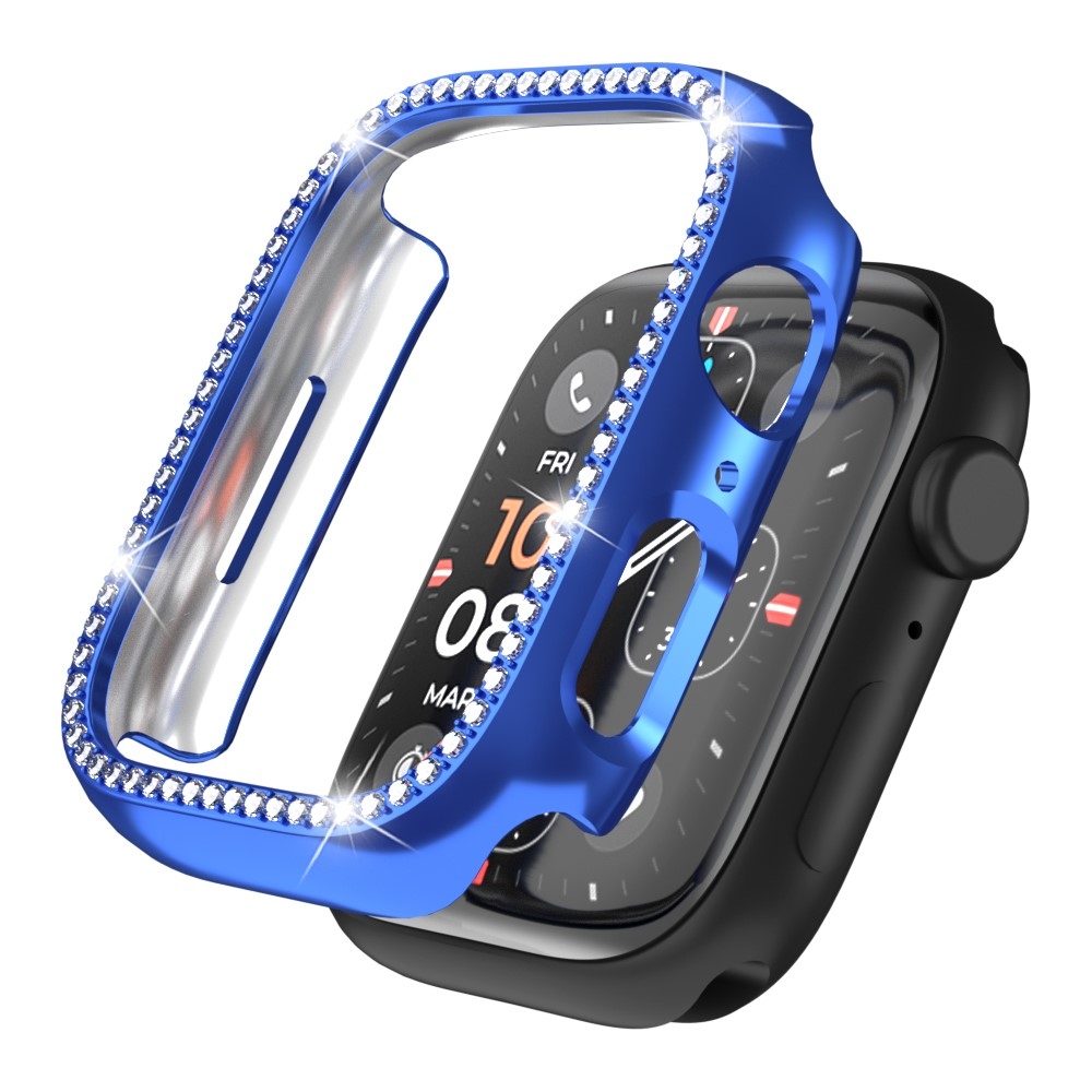 Decory műanyag, rácsatlakoztatható tok strasszokkal az Apple Watch SE3/SE2/SE1/Watch 6/5/4 44 mm-es modellhez – kék