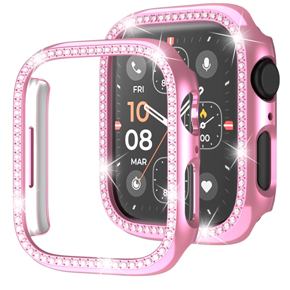 Decory műanyag, rácsatlakoztatható tok strasszokkal az Apple Watch SE3/SE2/SE1/Watch 6/5/4 44 mm-es modellhez – rózsaszín