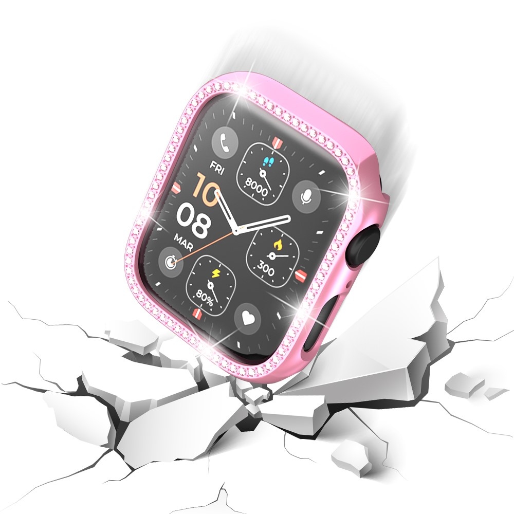 Decory műanyag, rácsatlakoztatható tok strasszokkal az Apple Watch SE3/SE2/SE1/Watch 6/5/4 44 mm-es modellhez – rózsaszín