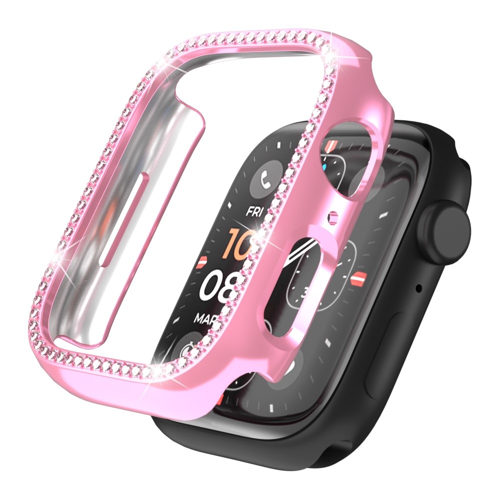 Decory műanyag, rácsatlakoztatható tok strasszokkal az Apple Watch SE3/SE2/SE1/Watch 6/5/4 44 mm-es modellhez – rózsaszín