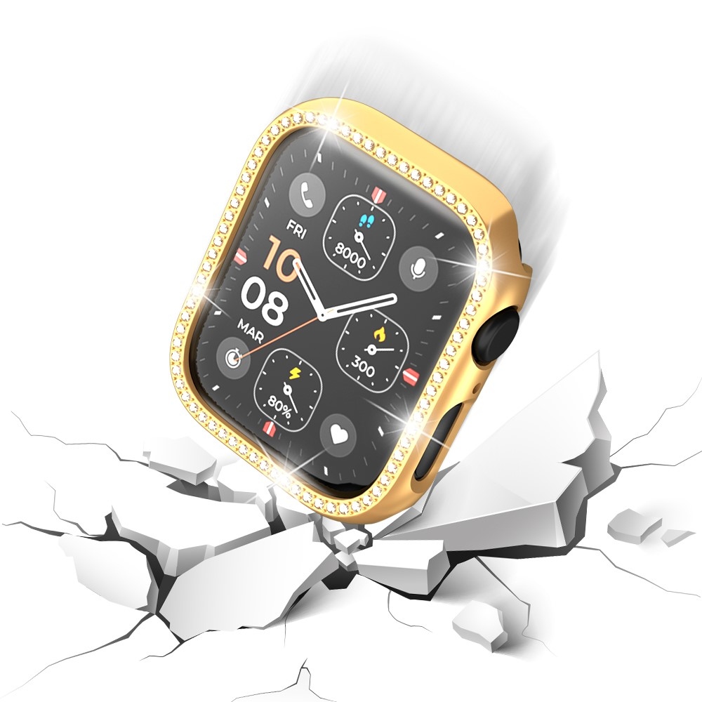 Decory műanyag, rácsatlakoztatható tok strasszokkal az Apple Watch SE3/SE2/SE1/Watch 6/5/4 44 mm-es modellhez – rózsaszín-arany