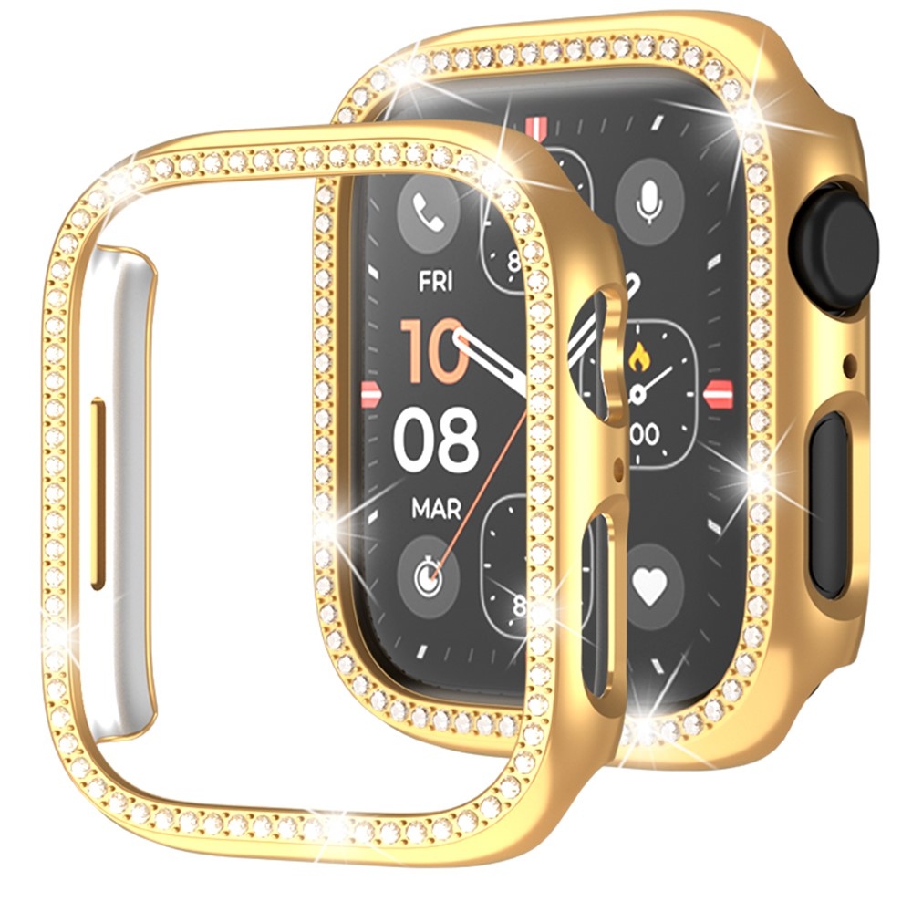 Decory műanyag, rácsatlakoztatható tok strasszokkal az Apple Watch SE3/SE2/SE1/Watch 6/5/4 44 mm-es modellhez – rózsaszín-arany