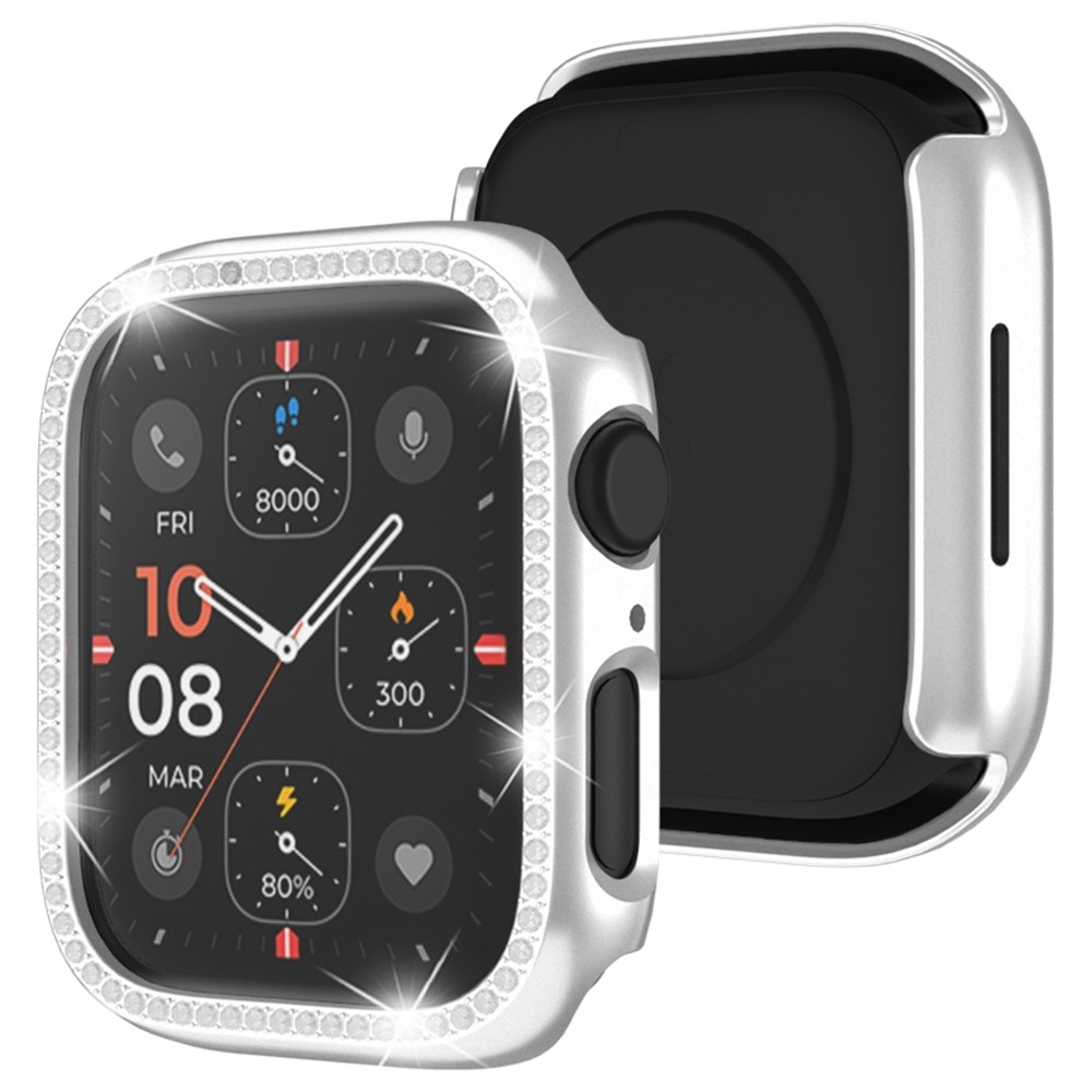 Decory műanyag, rácsatlakoztatható tok strasszokkal az Apple Watch SE3/SE2/SE1/Watch 6/5/4 44 mm-es modellhez – ezüst színű